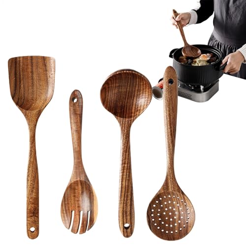 Utensilios de cocina de madera para cocinar y juego de cucharas de madera natural para sopa 2
