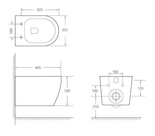 Spülrandlose Toilette mit Toilettendeckel,Hänge-WC aus Keramik, Moderne Toilette WC Set,Toilettendeckel D Form (Weiß)