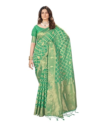 Image of Mehrang Cotton Banarasi Silk Saree for Women With Unstitched Blouse Piece