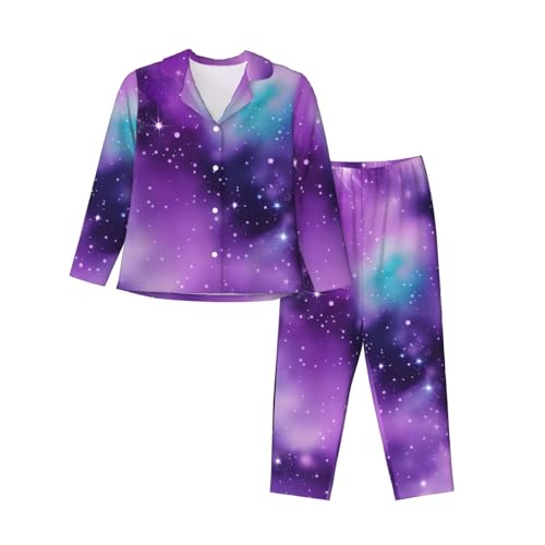 Pyjama 2 pièces pour femme imprimé violet : vêtement de nuit décontracté