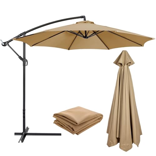 Replacement Parasol Canopy, 2.7M + 8 Arms, Anti-UV & Waterproof Parasol Replacement Canopy Garden Canopy, Cantilever Parasol Top Fabric Cover for Garden Deck Backyard and Pool (Tan, 8 Ribs)