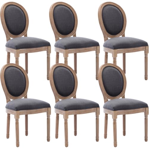 Image of Virabit French Country Dining Chairs Set of 6, Vintage Louis Chairs with Curved Backrest and Beautifully Carved Solid Wood Frame, Farmhouse Dining Chairs for Living Room, Kitchen, Restaurant