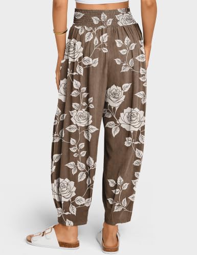 Image of TARSE Women's Linen Wide Leg Pants Baggy High Waist Palazzo Pants