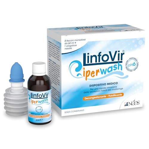 Nóos - LinfoVir® IPERWASH: Lavaggio nasale a base di soluzione salina ipertonica - 8 Flaconi monodose da 60 ml - Per una corretta Igiene nasale