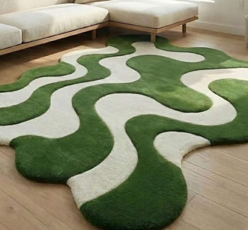 Image of Hand Tufted Irregular Area Rug 6x8 Ft Wool Carpet for Bedroom Living Room Modern Artistic Floor Cover Soft Luxury Contemporary Home Decor Accent