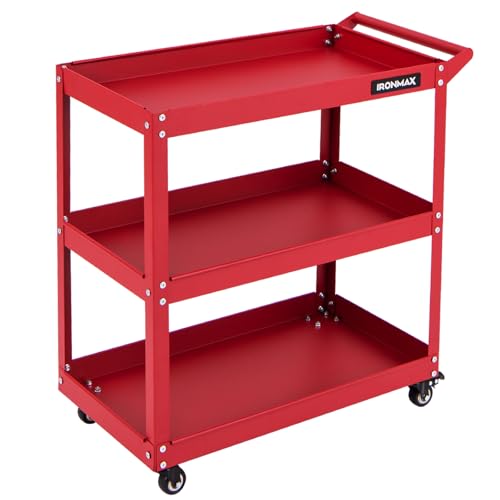 IRONMAX 3 Tier Utility Cart, Heavy Duty Steel Push Service C...