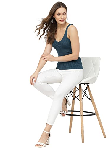 Image of Kalt Women Knitted, Ribbed Cotton Fitted Sleeveless V-Neck Cami Tank Top for Women Stylish