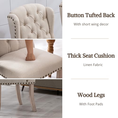 HEAH-YO-Modern-Dining-Chairs-Set-of-2-Upholstered-Kitchen-Chairs-with-Backrests-and-Wood-Legs-Tufted-Linen-Fabric-Dining-Room-Chairs-for-Kitchen-Beige HEAH YO Modern Dining Chairs Set of 2 Upholstered Kitchen Chairs with Backrests and Wood Legs Tufted Linen Fabric Dining Room Chairs for Kitchen Beige