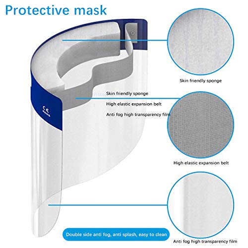 Image of B-LOYAL Disposable Transparent Face Shield for Adults | Lightweight Anti-Splash Full Face Protection Safety Visor with Adjustable Elastic Strap, Eye & Head Protection for Men Women (Pack of 5)