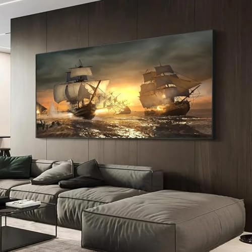 Voilier tableau marin encadré HYFBH 50x95cm pour décoration salon