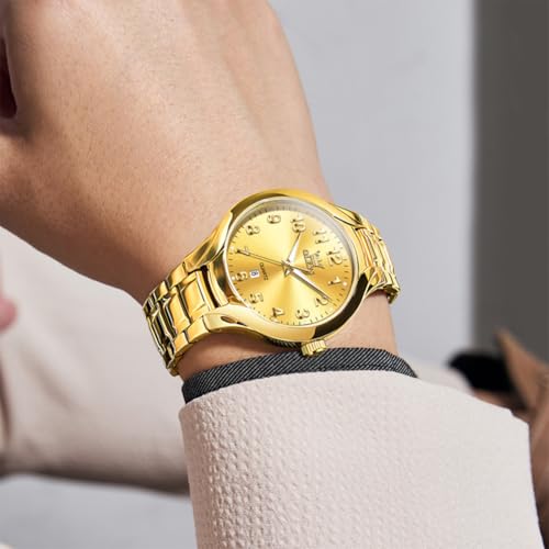 Image of OLEVS Watches for Men Original Luxury Analog Quartz Easy Read Mens Watch Stainless Steel Waterproof Calendar Gold Male Wrist Watch