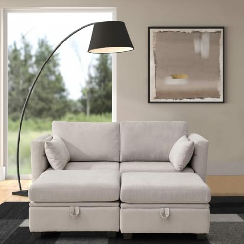 Loveseat with Storage Seats Modular Sectional Small Couch for Small Spaces with Reclining Arms and Backs 2 Seater Couch with 2 Ottoman Mini Sofa Love Seat for Bedroom,Dorm Room, Living Room