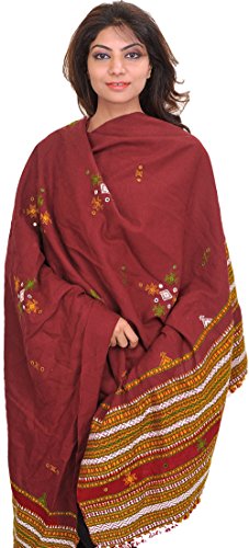 Image of Exotic India Women's Kutch Wool Shawl (SHV95--beige)