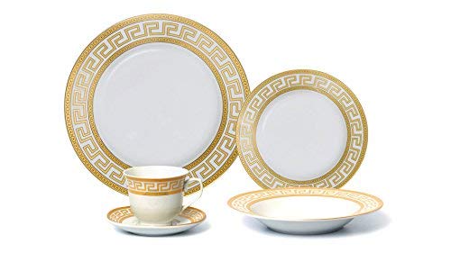Euro Porcelain 20-Pc Dinnerware Set W/ Gold Greek Key Pattern 24K Ornament, Hq Dining Service For 4 #TOP25