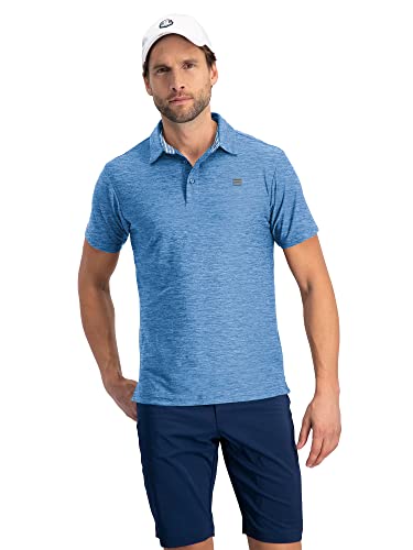 Image of Three Sixty Six Golf Shirts for Men - Dry Fit Short-Sleeve Polo, Athletic Casual Collared T-Shirt Cool Blue
