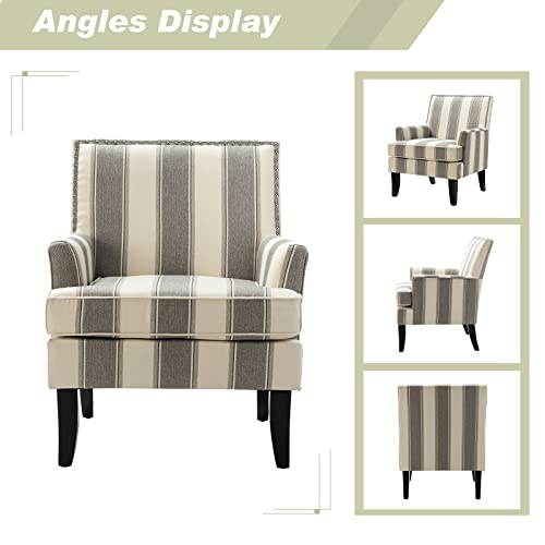 HULALA HOME Modern Accent Chair with Arms and Wooden Legs, Mid Century Accent Chair Armchair High Back Rest, Padded Armrest and Comfortable Cushioned Seat for Living Room (Stripe Grey) - Image 4