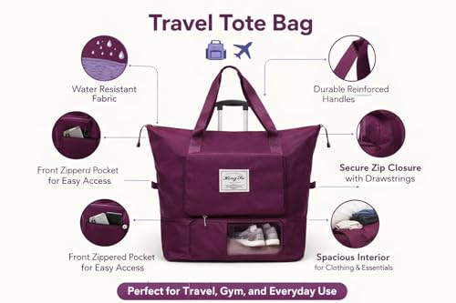 Image of TOPBAG Travel Duffle Bag, Waterproof Nylon Weekender Carry On Tote, Sport Gym Overnight Bag, 40x22x45 cm, 400g (Burgundy)