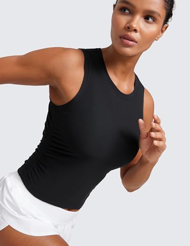 CRZ YOGA Cloudweight Womens Ruched Tank High Neck Workout Fitted Tops Basic Yoga Athletic Sleeveless Shirts4