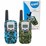 Walkie Talkie Kinder 2er, Langstrecken-Funk, mit LED-Taschenlampe, 8-Kanal-VOX-Freisprechfunktion, LCD-Display und Tastatursperre, geeignet als Geschenk für Outdoor-Camping-Ab（camouflageblau-grün）