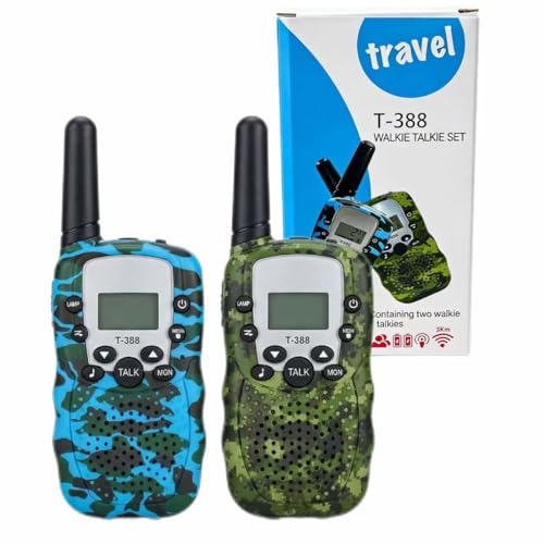Walkie Talkie Kinder 2er, Langstrecken-Funk, mit LED-Taschenlampe, 8-Kanal-VOX-Freisprechfunktion, LCD-Display und Tastatursperre, geeignet als Geschenk für Outdoor-Camping-Ab（camouflageblau-grün）