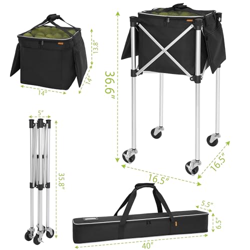 AKOZLIN Tennis Ball Hopper with Wheels Holds 180 Balls Portable Tennis Ball Cart Basket with Side Pockets- EZ Travel Ball Carriers - Image 3