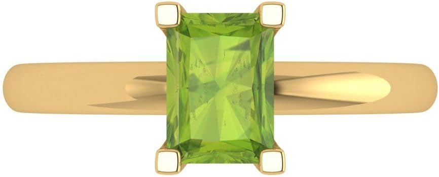 Clara Pucci 1.1 ct Brilliant Emerald Cut Solitaire Green Peridot Classic Wedding Statement Bridal ring Solid 18K Yellow Gold for Women