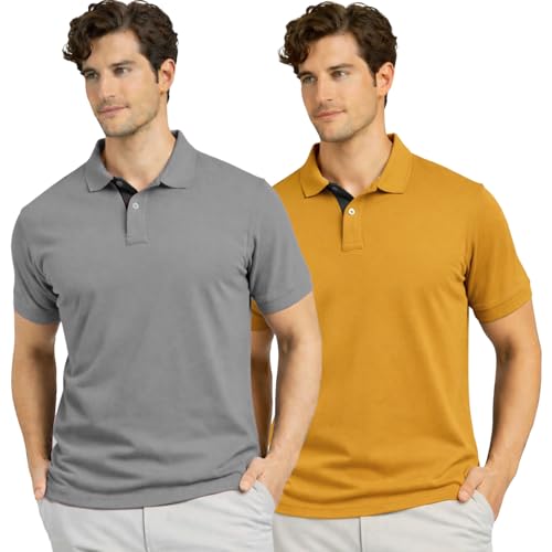 Image of Men's Premium Cotton Pique Polo T-Shirt, Classic Fit Short Sleeve Casual Summer Shirt, Soft & Breathable Fashion Polo