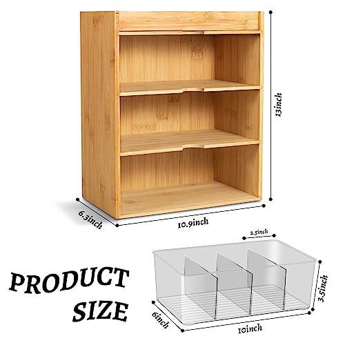 KAMJUNTAR Teebeutelbox Teebox Bambus mit 3 Ebenen Teebeutelhalter Teedose Teebeutel Aufbewahrung Organizer für Teebeutel, Büro, Küche, Schrank