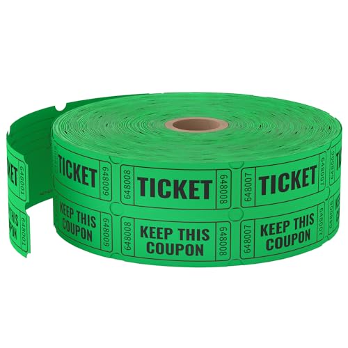 2000 Methdic Green Raffle Tickets (4 Color Selection), Double Roll, Ticket for Events, Entry, Class Reward, Fundraiser & Prizes