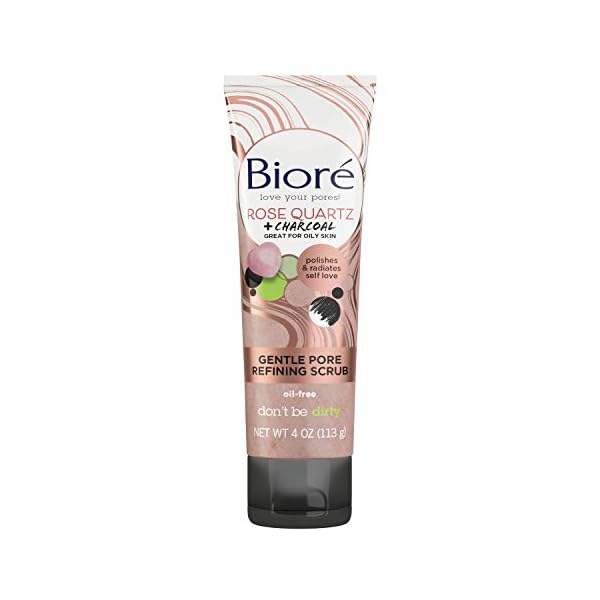Biore-Rose-Quartz-Charcoal-Gentle-Pore-Refining-Scrub-Pore-Minimizing-Facial-Scrub-4-Ounces-Oil-Free-Dermatologist-Tested-Non-Comedogenic-Cruelty-Free-Vegan-Friendly Bioré Rose Quartz + Charcoal Gentle Pore Refining Scrub, Pore Minimizing Facial Scrub, 4 Ounce, Oil Free, Dermatologist Tested, Non-Comedogenic, Cruelty Free, Vegan Friendly