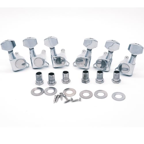 harpfeas 6 Pieces 3L3R Guitar tuner pegs,small Square Sealed guitar tuning pegs tuners machine heads,for Acoustic or Electric Guitar (Chrome)