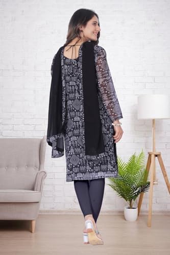 Image of Women's Printed Kurti with Georgette Dupatta, Full Inner Lining, Lightweight Ethnic Set