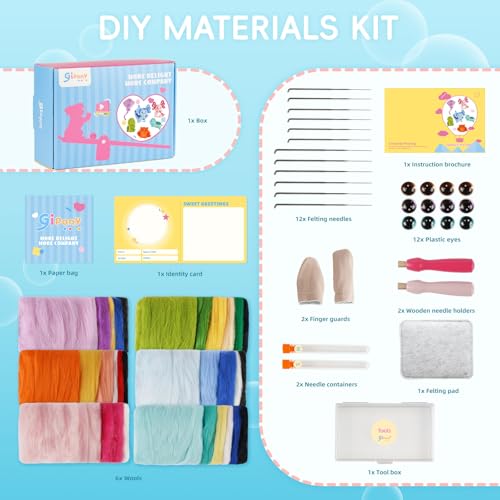 Image of Gipony Needle Felting Kit, 6 PCS Animal Needle Felting Beginner Kits, Wool Felt Needle Felting Tools Foam Pad, Craft Party Supplies for Beginners Adult