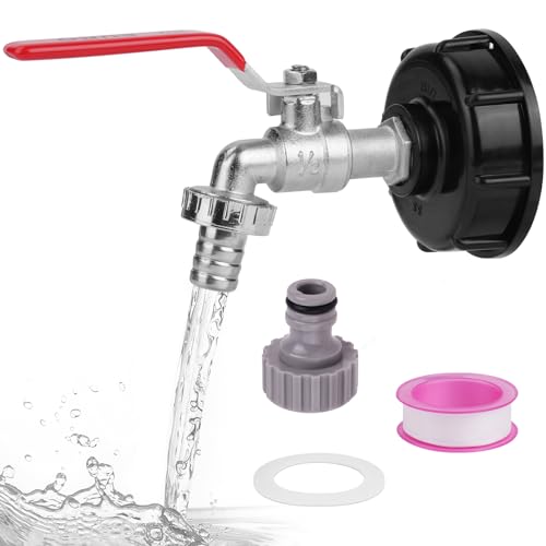 HOTUT Accesorios de tanque IBC de latón de 1/2', grifo de barril de agua a prueba de fugas con conector de manguera, grifo de salida IBC, válvula de grifo de tanque de agua de 1000L con conexión de 1