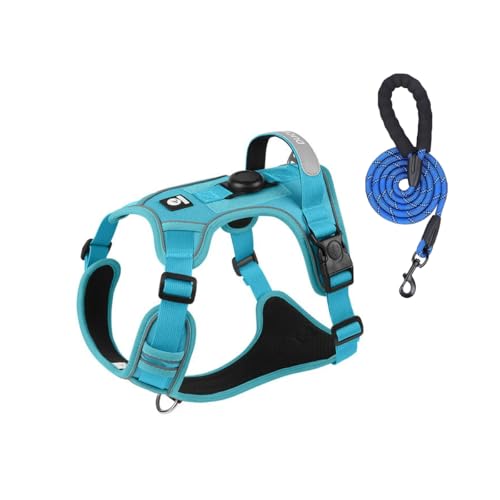 Image of No Pull Harness Working Training Easy Control Pet Vest with Handle-Dog Harnesses Reflective Adjustable with A Free Heavy Duty 5ft Dog Leash(Blue，S)