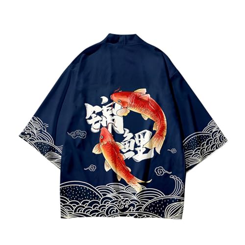 Mens 3/4 Wide Sleeve Kimono Yukata Tops Shirts for Women Unisex Haori Coat Jacket Oriental Style Loose3