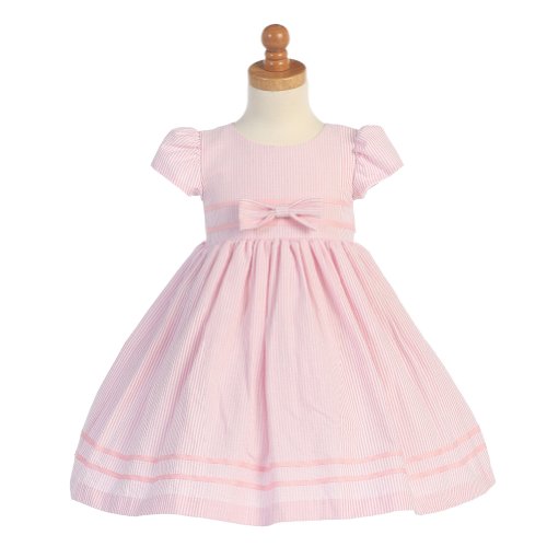Lito Girls 5 Soft Pink Stripe Short Sleeve Seersucker Easter Dress2