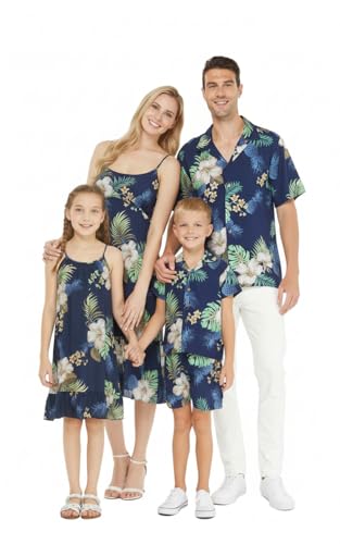 Image of Matchable Family Hawaiian Luau Men Women Girl Boy Clothes in Pineapple Garden Navy