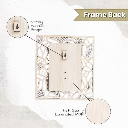Image of Wooden Rectangle Picture Frame | Abstract Laser Cut Decorative Photo Frame with Acrylic Front | Wall Mount & Tabletop Display | Home & Office Decor (22x5x19 cm)
