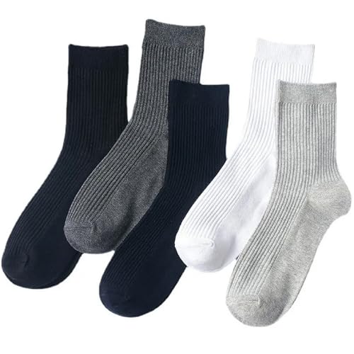 Men’s Cotton Dress Socks - 5-Pack Classic Plain Colors, Comfortable Fit, Breathable Fabric - Perfect for Formal, Office, Casual Wear, US 6-9