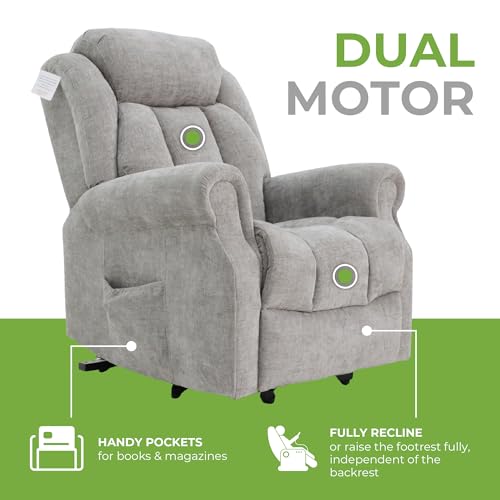 Elite Care Hainworth fabric Dual motor riser recliner electric chair with heat and massage - Choice of Colours (Grey)