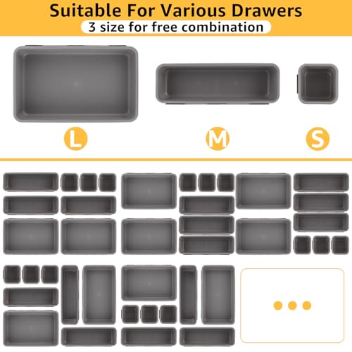 ASelected 16 Pcs Drawer Organiser,Interlocking Drawer Dividers Plastic Storage Trays,Tidy Desk Drawer Organiser for Kitchen Office Make-Up Clothing Dresser Cosmetics Jewellery Craft Bathroom - Image 4