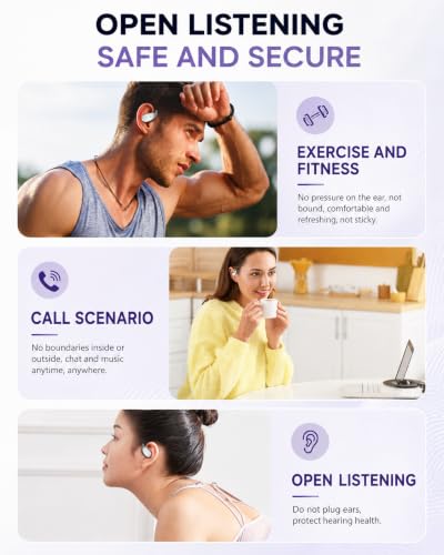 Image of U30 OWS Open Ear Wireless Earbuds with Display, ENC Mic for Crystal-Clear Calls, 60hr Playtime with Type-C Fast Charging, BT5.4 Gaming Bluetooth Earphones, Touch Control Sports Headphone, PURPLE
