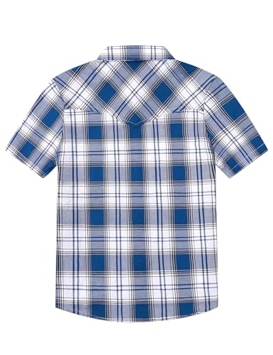 Image of COSLAND Boy's Toddler Cotton Western Short Sleeve Button Down Plaid Shirt, 4-14 Years
