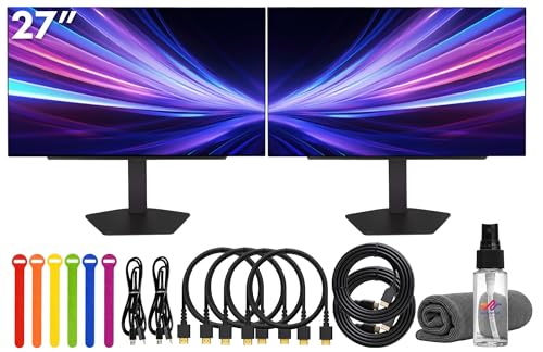 Image of LG Ultragear OLED 27GX704A-B 27 inch QHD (2560x1440) Gaming Monitor (2-Pack) | 240Hz OLED Display, 0.03ms Response, HDR, NVIDIA G-SYNC Compatible, FreeSync, HDMI & DisplayPort + Cable Ties + More
