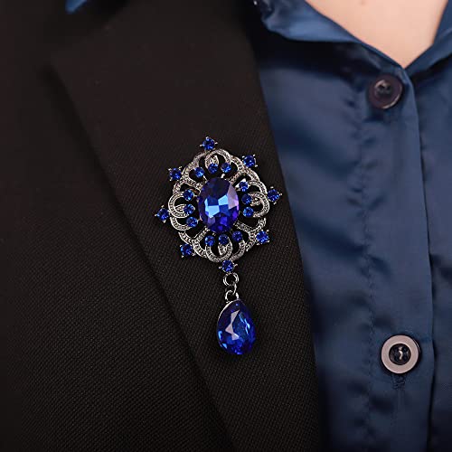 Image of Kercisbeauty Blue Rhinestones Small Black Brooch for Unisex Women Men Dress Suit Brooches Pin Bling Jewelry for Special Occasion (Blue)