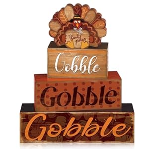 4 Pcs Fall Thanksgiving Decor for Home Scarecrow Turkey Pumpkin Wooden Signs with Saying Thanksgiving Fall Tiered Tray Decor Hello Fall Table Decoration for Thanksgiving Farmhouse(Turkey)