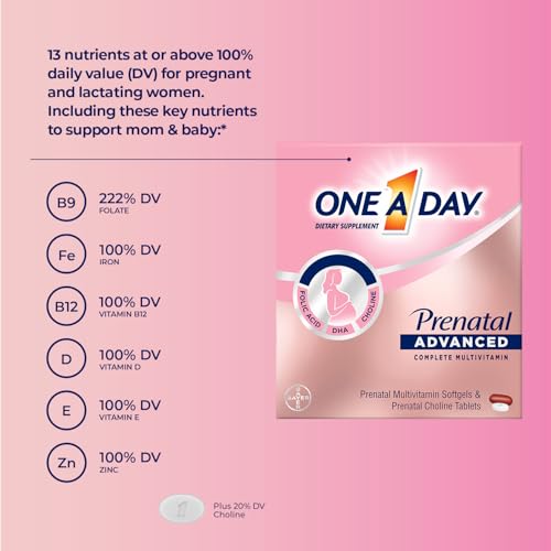 One A Day Womens Prenatal Advanced Complete Multivitamin with Brain Support* with Choline, Folic Acid, Omega-3 DHA & Iron for Pre, During and Post Pregnancy, 30+30 Count (60 Total Set) - Image 4