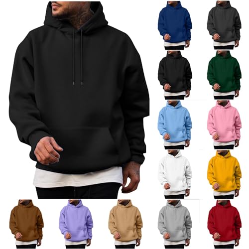 Herren Kapuzenpullover Oversize Hoodie Langarm Skipulli Schwarzer Unifarbene Hoodie Sweatshirts Kängurutasche Bequemer Sport Freizeit-Look Winter Hoody Herren Sweater Men – Bild 3