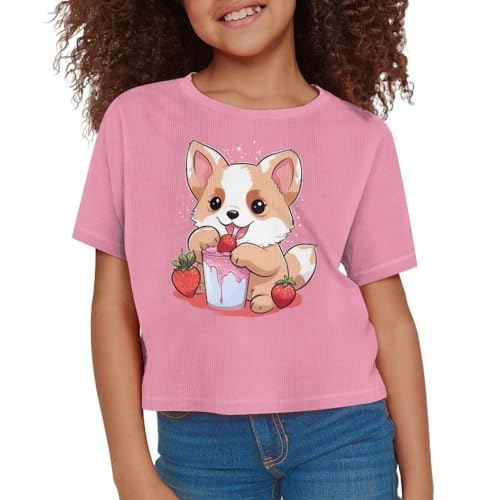 Xhuibop Girls Graphic T Shirts Short Sleeve Crop Top Graphic Tees for Kids